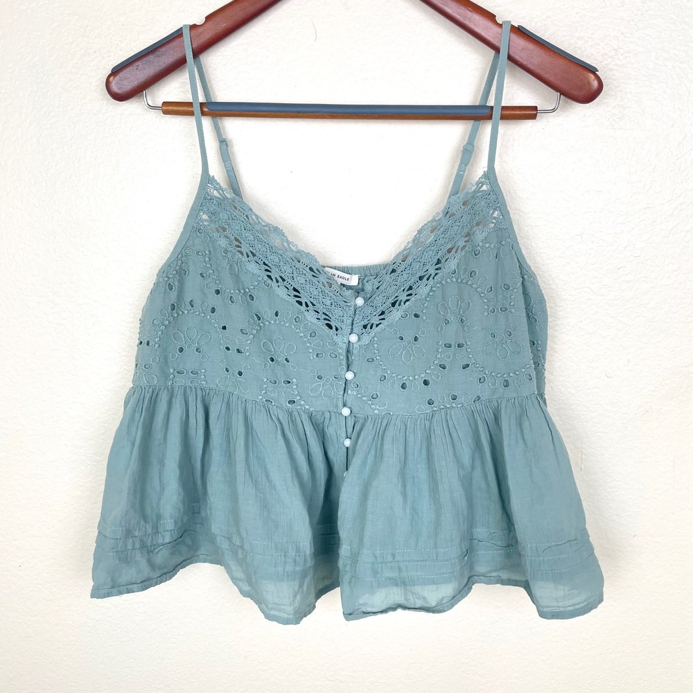 Y2k American Eagle Womens Cami Top Sz L Babydoll Fairy Coquette Cottage Boho